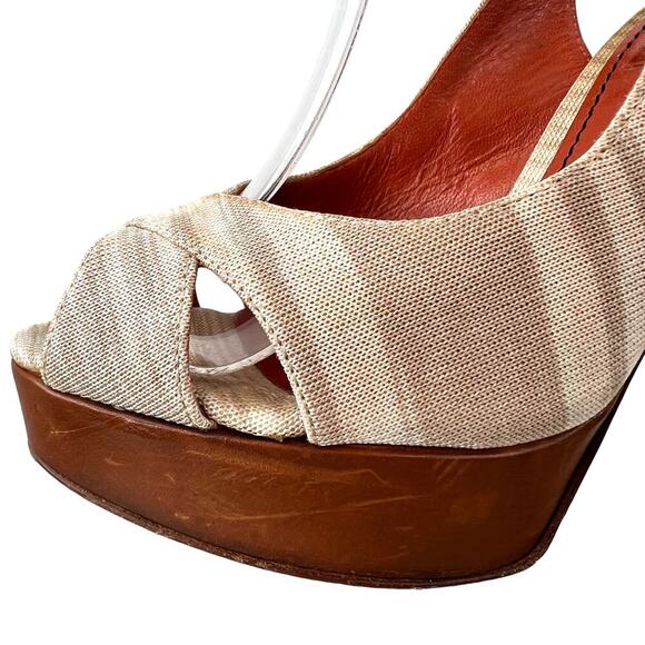 MISSONI Signature Leather Slingback 5" Platform Heel in Beige & Cream Size 7 - Picture 7 of 16